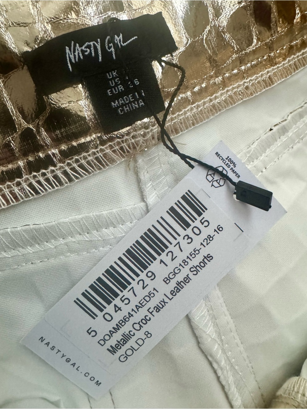 NWT Nasty Gal Gold Metallic Croc Faux Leather Shorts Size 4 Small - Picture 7 of 8